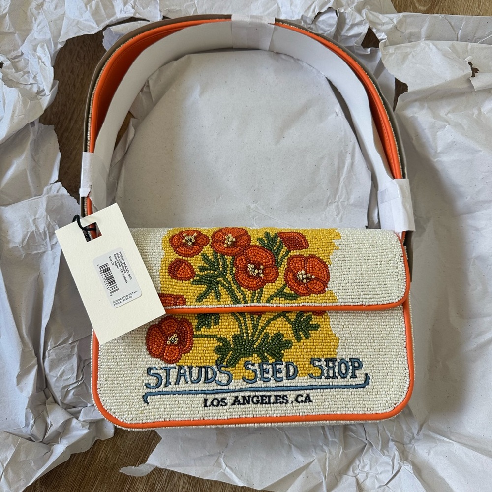 STAUD Orange and Cream Seed Shop Floral Beaded Shoulder Bag - Picture 3 of 7
